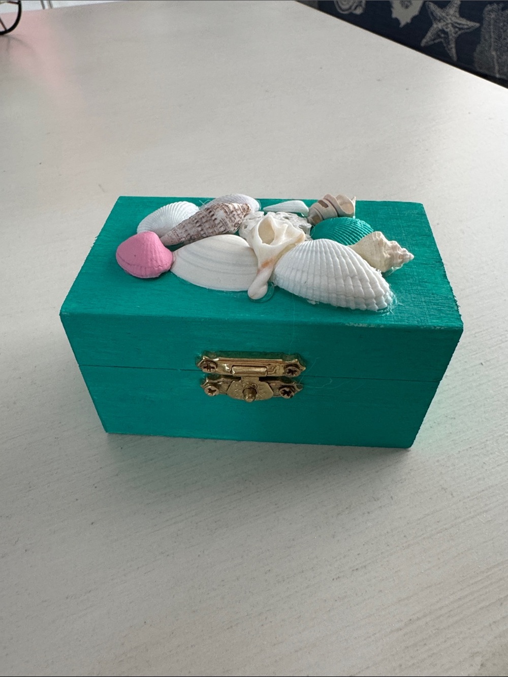 Teal Seashell Embellished Jewelry Box